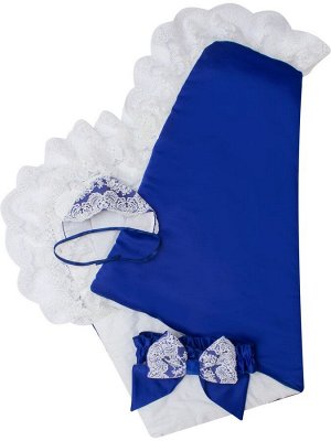 Конверт-одеяло на выписку "Милан" (синий с белым кружевом)