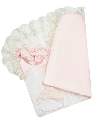 Зимний конверт-одеяло на выписку "Милан" атлас (нежно-розовый с белым кружевом)