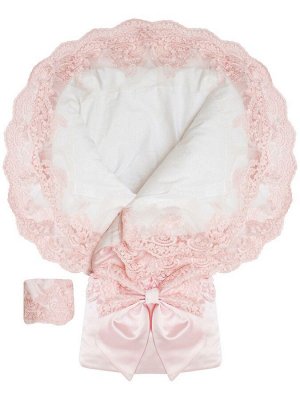 Конверт-одеяло на выписку "Королевский" АТЛАС (нежно розовый с розовым кружевом)