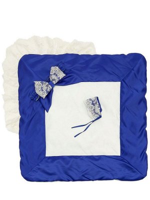 Конверт-одеяло на выписку "Лондон" (двухцветный молочно-синий с молочным кружевом)