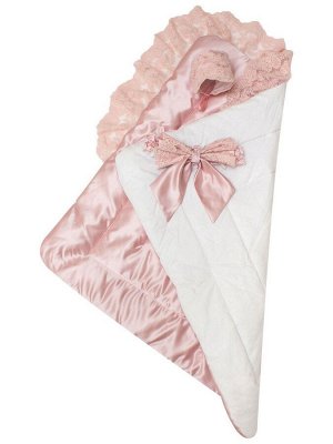 Зимний конверт-одеяло на выписку "Неаполитания" утренняя роза с розовым кружевом и бантом