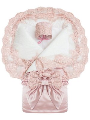 Зимний конверт-одеяло на выписку "Королевский" атлас (утренняя роза с розовым кружевом)