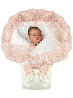 Конверт-одеяло на выписку "Милан" (молочный с розовым кружевом)
