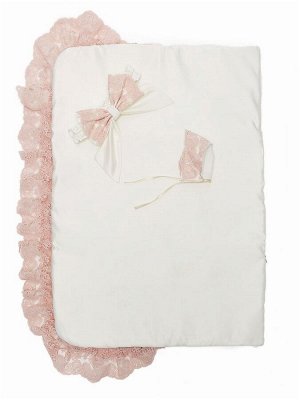 Зимний Конверт-одеяло на выписку &quot;Милан&quot; (молочный с розовым кружевом)