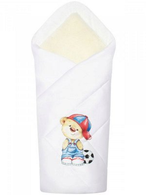 Зимний конверт-одеяло на выписку "Мишка с мячиком" (белое, принт без кружева)