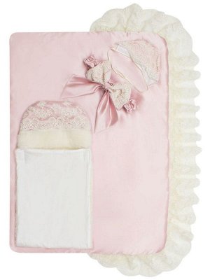 Зимний конверт-одеяло на выписку "Миланский" утренняя роза с молочным кружевом на молнии