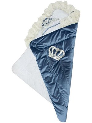 Зимний Конверт-одеяло на выписку &quot;Императорский&quot; (голубой с молочным кружевом и большой короной на липучке)