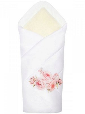 Зимний конверт-одеяло на выписку "Розы" (белое, принт без кружева)