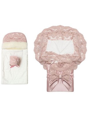 Зимний конверт-одеяло на выписку "Миланский" утренняя роза с розовым кружевом на молнии