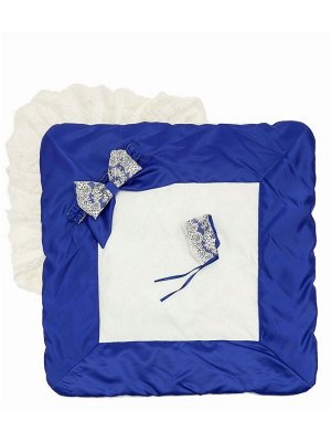 Зимний Конверт-одеяло на выписку "Лондон" (двухцветный молочно-синий с молочным кружевом) без пледа