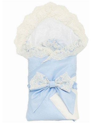 Зимний конверт-одеяло на выписку "Лондон" (двухцветный молочно-голубой с молочным кружевом) без пледа
