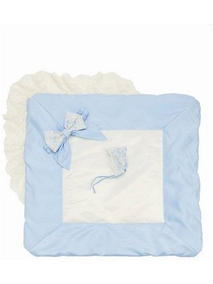 Зимний конверт-одеяло на выписку "Лондон" (двухцветный молочно-голубой с молочным кружевом) без пледа