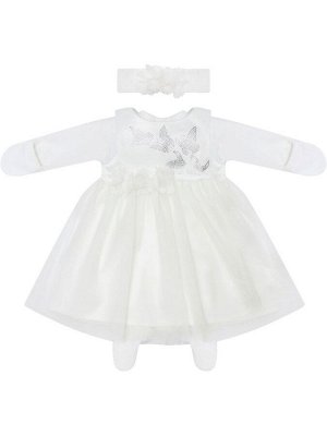 Luxury Baby Комплект на выписку &quot;Бабочка&quot; комбинезон и платье (молочное с молочной юбкой)