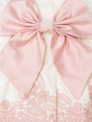 Комплект на выписку &quot;Принцесса&quot; комбинезон и платье РОЗЫ (молочное с розовым кружевом)