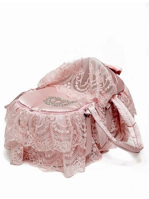 Люлька-переноска для новорожденного "Императрица" (розовая с розовым кружевом и стразами)