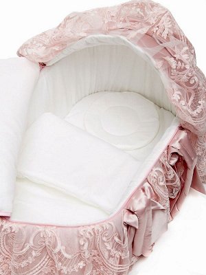Люлька-переноска для новорожденного "Императрица" (розовая с розовым кружевом и стразами)