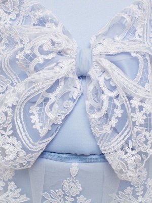Люлька-переноска для новорожденного "Роскошь с бантиками" (голубая с белым кружевом, стразами, бантом)