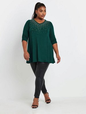 Зеленый - Yours Curve Stud Swing Tunics