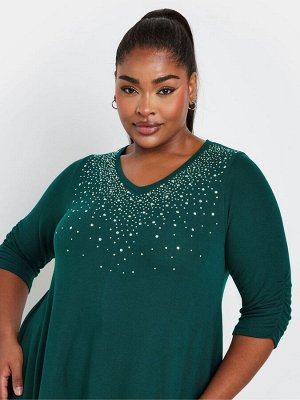 Зеленый - Yours Curve Stud Swing Tunics