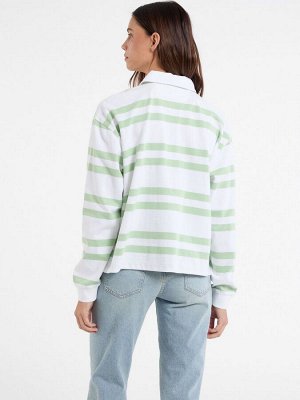 Зелёный - рубашка-поло Guess Jeans Stripe с длинным рукавом, 100% хлопок, регби