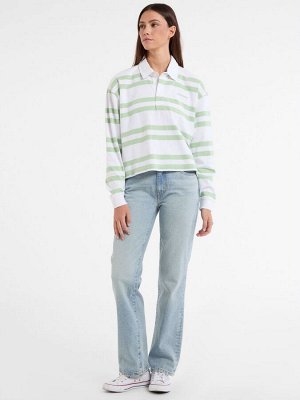 Зелёный - рубашка-поло Guess Jeans Stripe с длинным рукавом, 100% хлопок, регби
