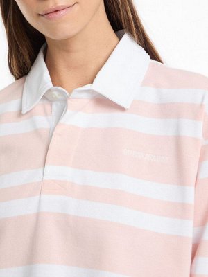 Рубашка-поло Guess Jeans Stripe с длинным рукавом, 100% хлопок, розовая