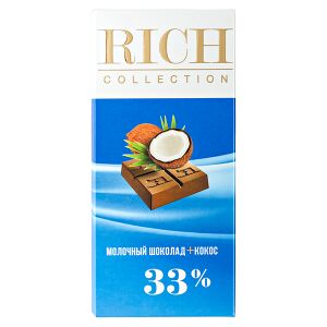 Шоколад RICH COLLECTION 30% Молочный+Кокос 70 г 1уп.х 10шт.