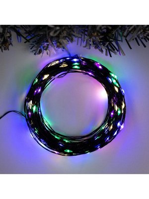 Гирлянда «Нить» 20 м роса, IP20, чёрная нить, 200 LED, свечение мульти, 12 В
