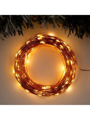 Гирлянда «Нить» 20 м роса, IP20, медная нить, 200 LED, свечение тёплое белое, 12 В