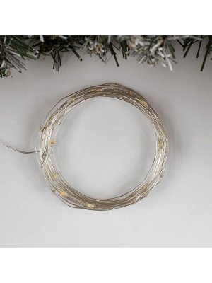 Гирлянда «Нить» 5 м роса, IP20, серебристая нить, 50 LED, 2 режима, батарейки AAх3 (нет в комплекте), свечение тёплое белое / мульти