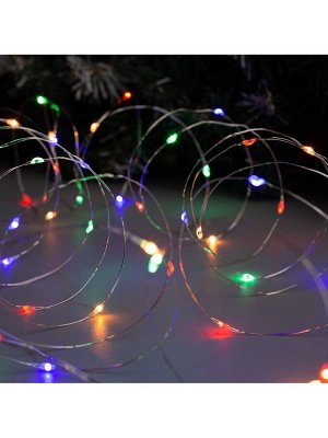 Гирлянда «Нить» 5 м роса, IP20, серебристая нить, 50 LED, 2 режима, батарейки AAх3 (нет в комплекте), свечение тёплое белое / мульти