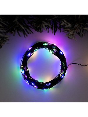 Гирлянда «Нить» 10 м роса, IP20, чёрная нить, 100 LED, свечение мульти, 12 В