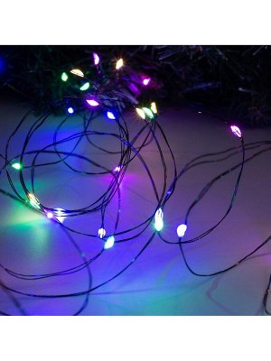 Гирлянда «Нить» 10 м роса, IP20, чёрная нить, 100 LED, свечение мульти, 12 В