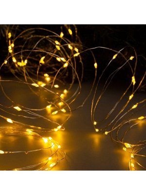 Гирлянда «Нить» 10 м роса, IP20, серебристая нить, 100 LED, свечение жёлтое, 12 В