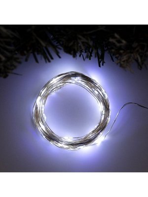 Гирлянда «Нить» 10 м роса, IP20, серебристая нить, 100 LED, свечение белое, 12 В