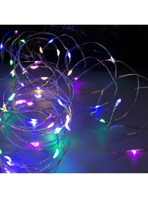 Гирлянда «Нить» 10 м роса, IP20, серебристая нить, 100 LED, свечение мульти, 12 В
