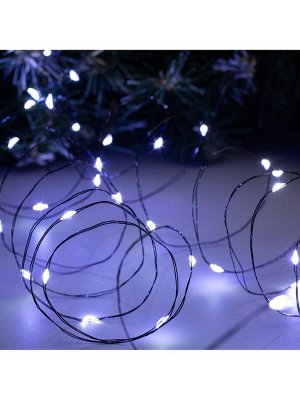 Гирлянда «Нить» 10 м роса, IP20, чёрная нить, 100 LED, свечение белое, 12 В