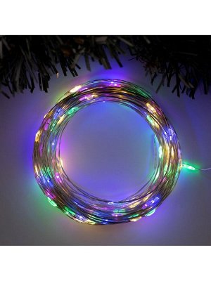 Гирлянда «Нить» 20 м роса, IP20, серебристая нить, 200 LED, свечение мульти, 12 В