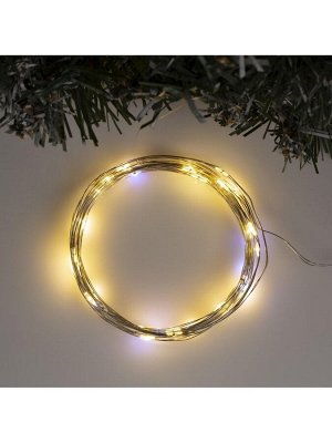 Гирлянда «Нить» 5 м роса, IP20, серебристая нить, 50 LED, мерцание белым, батарейки AAх3 (нет в комплекте), свечение тёплое белое