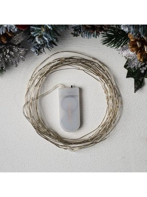 Гирлянда «Нить» 5 м роса, IP20, серебристая нить, 50 LED, батарейки CR2032x2 (в комплекте), свечение фиолетовое