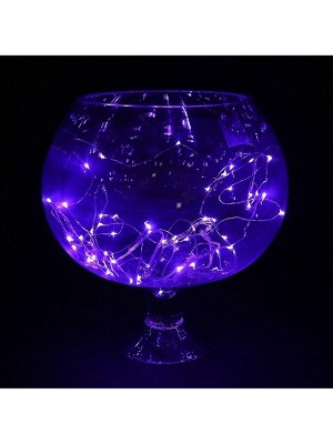 Гирлянда «Нить» 5 м роса, IP20, серебристая нить, 50 LED, батарейки CR2032x2 (в комплекте), свечение фиолетовое