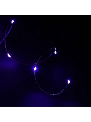 Гирлянда «Нить» 5 м роса, IP20, серебристая нить, 50 LED, батарейки CR2032x2 (в комплекте), свечение фиолетовое