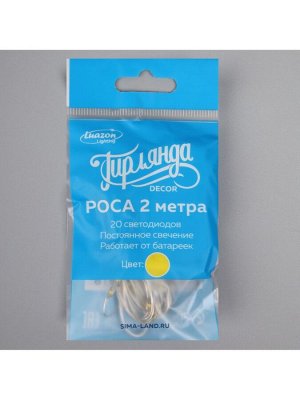 Гирлянда «Нить» 2 м роса, IP20, серебристая нить, 20 LED, свечение жёлтое, CR2032x2