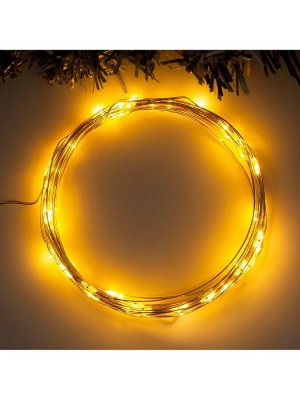 Гирлянда «Нить» 5 м роса, IP20, серебристая нить, 50 LED, 2 режима, батарейки AAх3 (нет в комплекте), свечение жёлтое