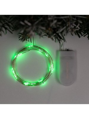 Гирлянда «Нить» 2 м роса, IP20, серебристая нить, 20 LED, батарейки CR2032x2 (в комплекте), свечение зелёное
