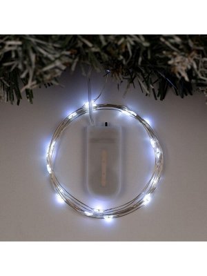 Гирлянда «Нить» 2 м роса, IP20, серебристая нить, 20 LED, батарейки CR2032x2 (в комплекте), свечение белое