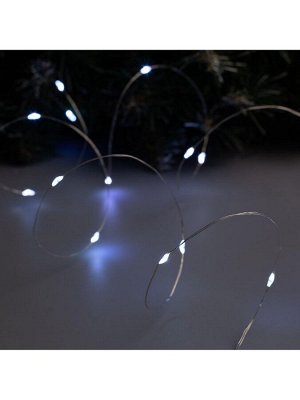 Гирлянда «Нить» 2 м роса, IP20, серебристая нить, 20 LED, батарейки CR2032x2 (в комплекте), свечение белое