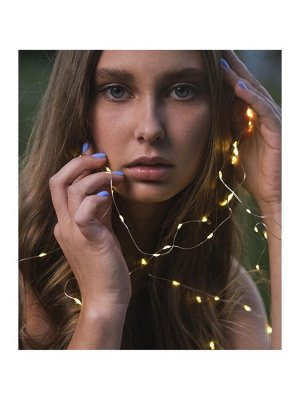 Гирлянда «Нить» 5 м роса, IP20, серебристая нить, 100 LED, 2 режима, батарейка AAх3 (не в комплекте), свечение тёплое белое