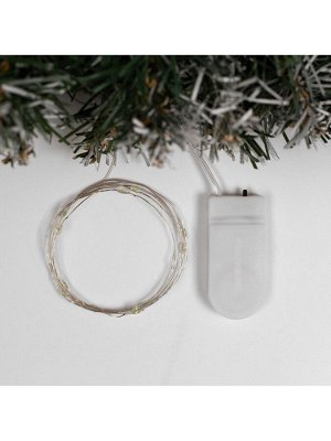 Гирлянда «Нить» 1 м роса, IP20, серебристая нить, 10 LED, батарейки CR2032x2 (в комплекте), свечение зелёное