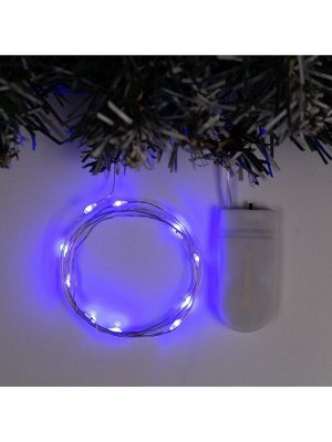 Гирлянда «Нить» 1 м роса, IP20, серебристая нить, 10 LED, батарейки CR2032x2 (в комплекте), свечение синее